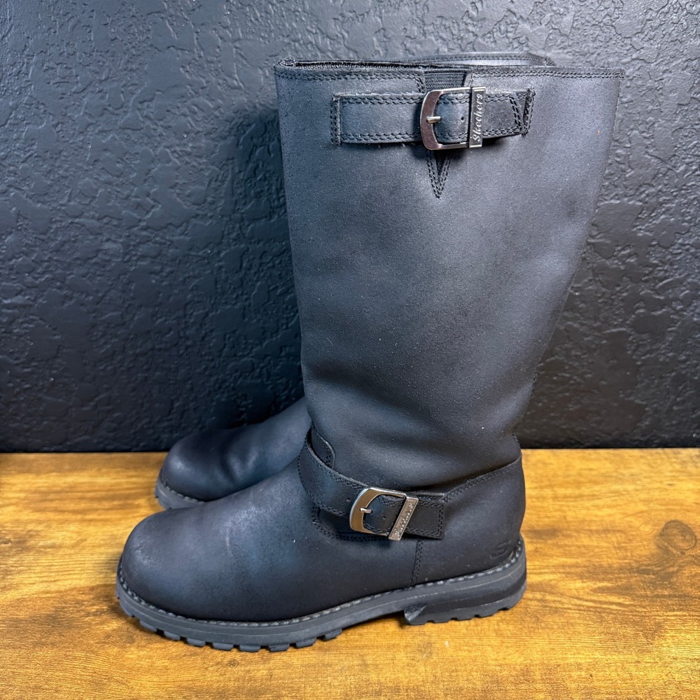 Skechers Engineer 46876 Black Leather Moto Boots Womens Size 8.5 - Picture 3 of 6